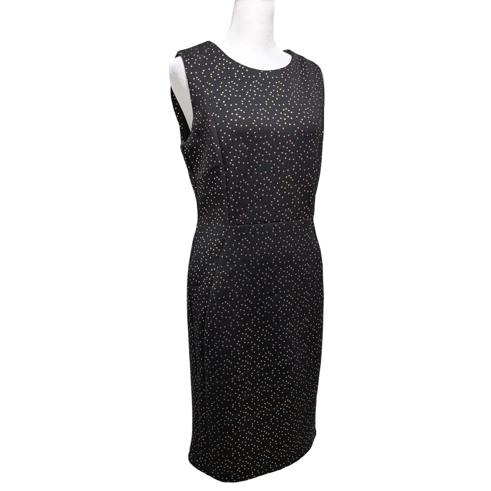 Carmen Marc Valvo Black Gold Metallic Square‎ Motif Sheath Dress 4 Evening Glam